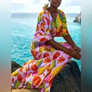 UNWORN Farm Rio Print V-Neck Maxi Wrap Dress